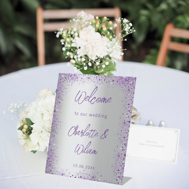 Expositor En L Bienvenida purpurina violeta de plata boda (Subido por el creador)
