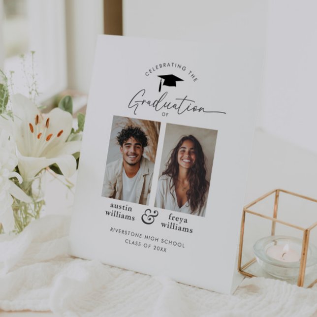 Expositor En L Bienvenido a la fiesta conjunta de graduación 2 (Zazzle Joint Graduation Party 2 Photo Welcome Pedestal Sign)