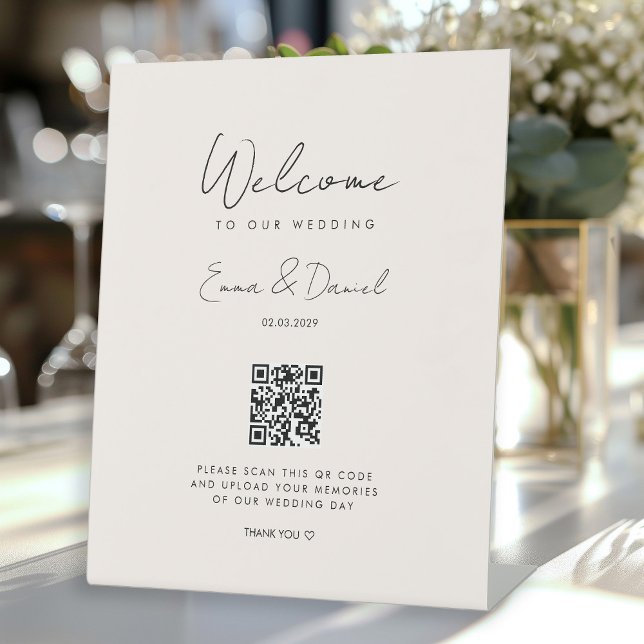Expositor En L Bienvenido Boda de código QR Galery Beige (Subido por el creador)