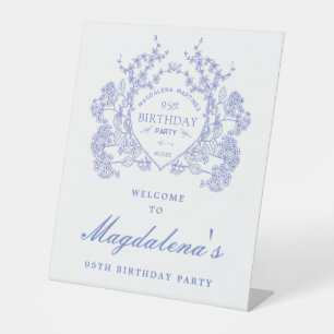 Expositor En L Bienvenidos 95 cumpleaños Escudo floral azul franc