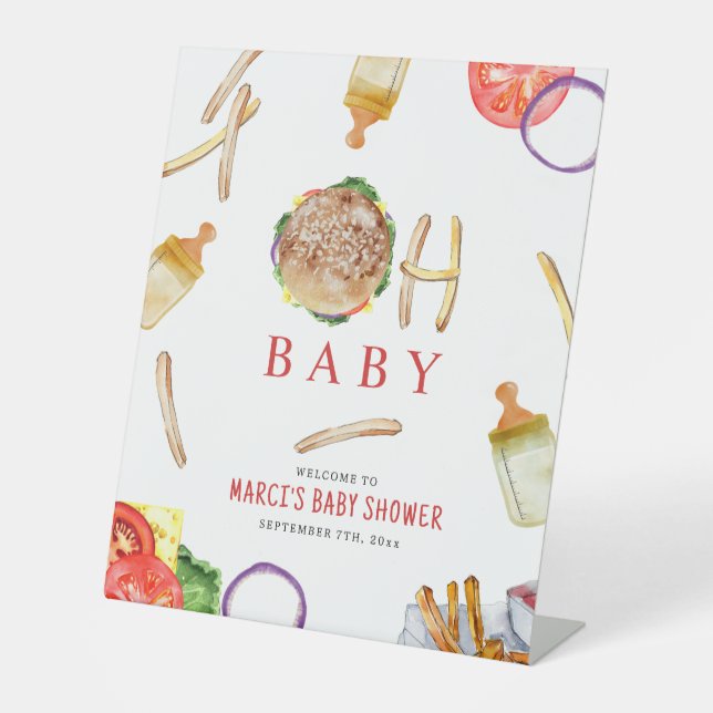 Expositor En L Bienvenidos a Baby Shower a las hamburguesas y bot (Anverso)