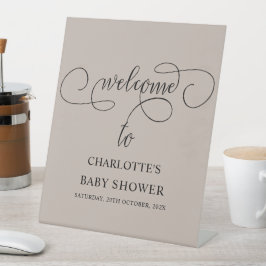 Expositor En L Bienvenidos a Baby Shower con caligrafía mínima mo