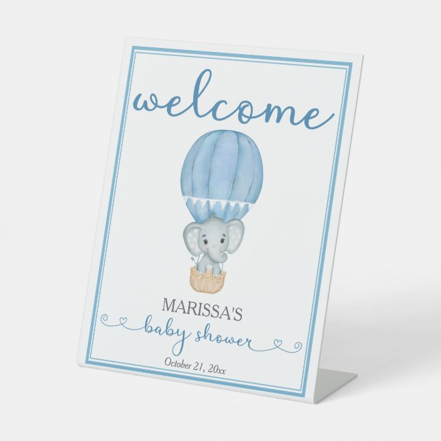 Expositor En L Bienvenidos a Baby Shower con Elephant Azul (Anverso)