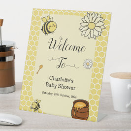 Expositor En L Bienvenidos a Baby Shower con miel dulce