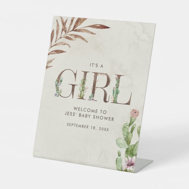 Expositor En L Bienvenidos a Baby Shower de Floral Cactus Leather (Anverso)
