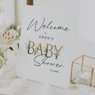 Expositor En L Bienvenidos a Baby Shower de Verdor y Cartas de Or
