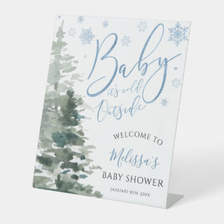 Expositor En L Bienvenidos a Baby Shower de Winter Forest Blue