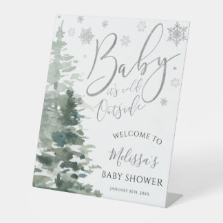 Expositor En L Bienvenidos a Baby Shower de Winter Forest Silver