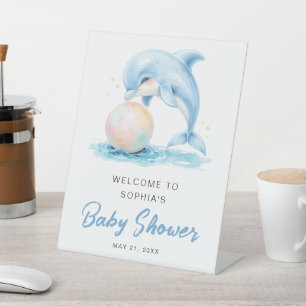 Expositor En L Bienvenidos a Baby Shower Dusty Blue Funny Dolphin
