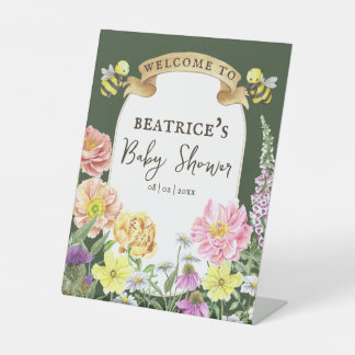 Expositor En L Bienvenidos a Baby Shower Green Bee and Wildflower