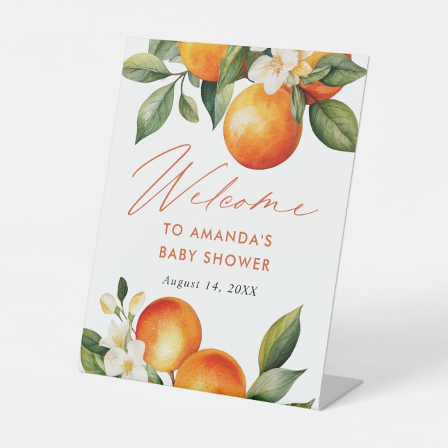 Expositor En L Bienvenidos a Baby Shower, Pequeño Naranja Cutie (Anverso)