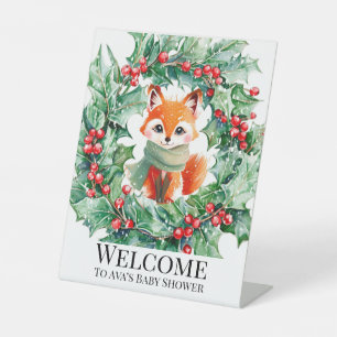 Expositor En L Bienvenidos a Baby Shower Red Fox Green Berries