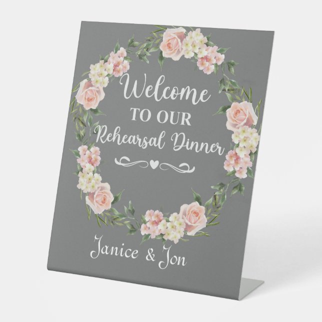 Expositor En L Bienvenidos a nuestro Boda de Cena de Ensayos Rosa (Anverso)