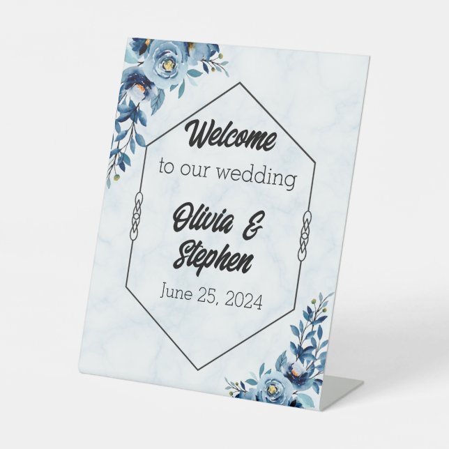 Expositor En L Bienvenidos a nuestros Bodas/rosas azules (Anverso)