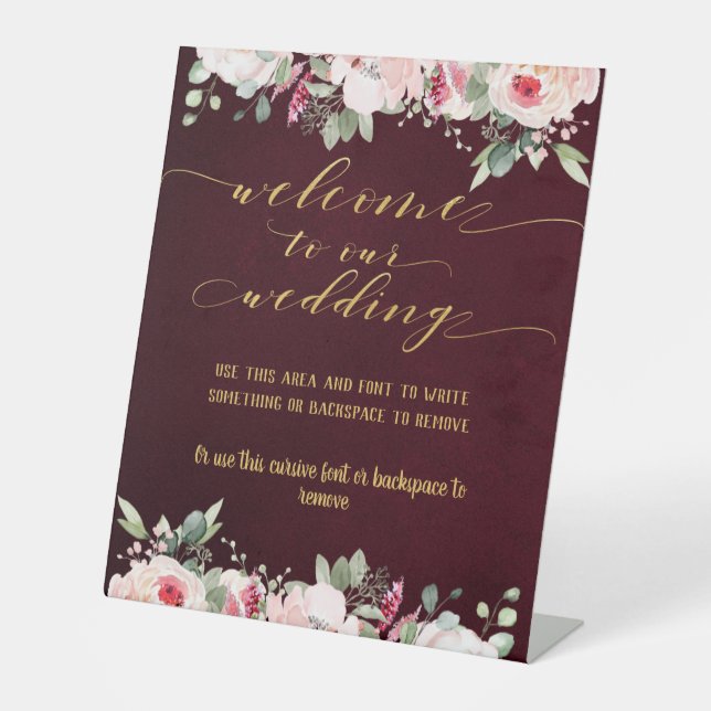 Expositor En L Bienvenidos a Rubor Burgundy Gold Fancy Font Calli (Anverso)