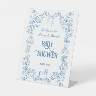 Expositor En L Bienvenidos al Baby Shower Dusty Blue Vintage Flor