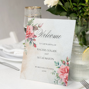 Expositor En L Bienvenidos Romántico Rosa y Caligrafía