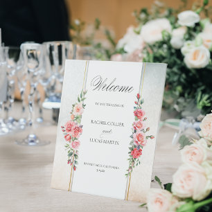 Expositor En L Bienvenidos Romántico Rosa y Caligrafía