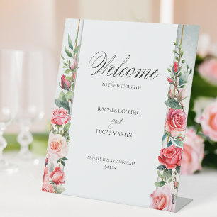 Expositor En L Bienvenidos Romántico Rosa y Caligrafía