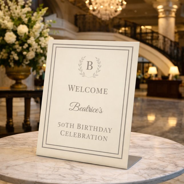 Expositor En L Birthday ivory taupe monogrammed elegant welcome (Subido por el creador)