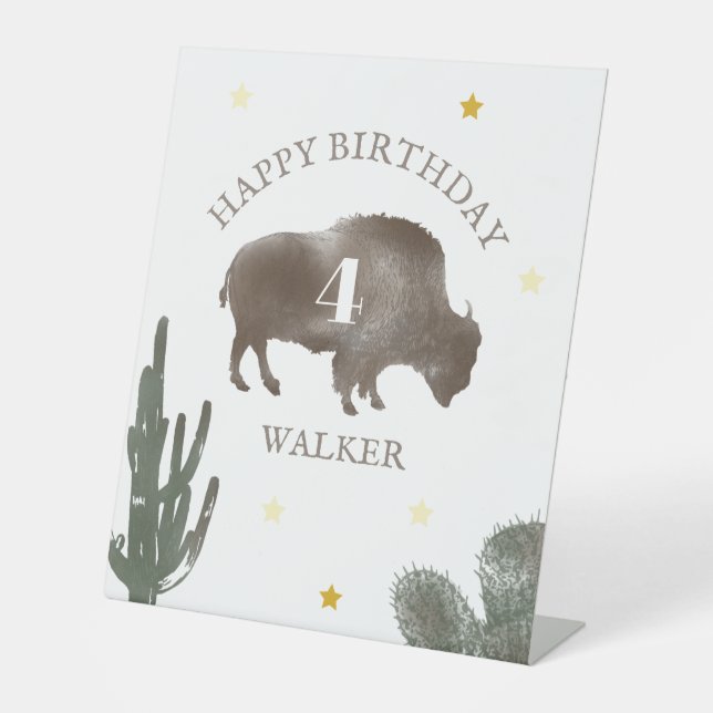 Expositor En L Bison Buffalo Desert Cactus Ranch Western Birthday (Anverso)