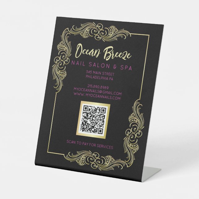 Expositor En L Black and Gold Mod Spa Business QR Código Rótulo d (Anverso)