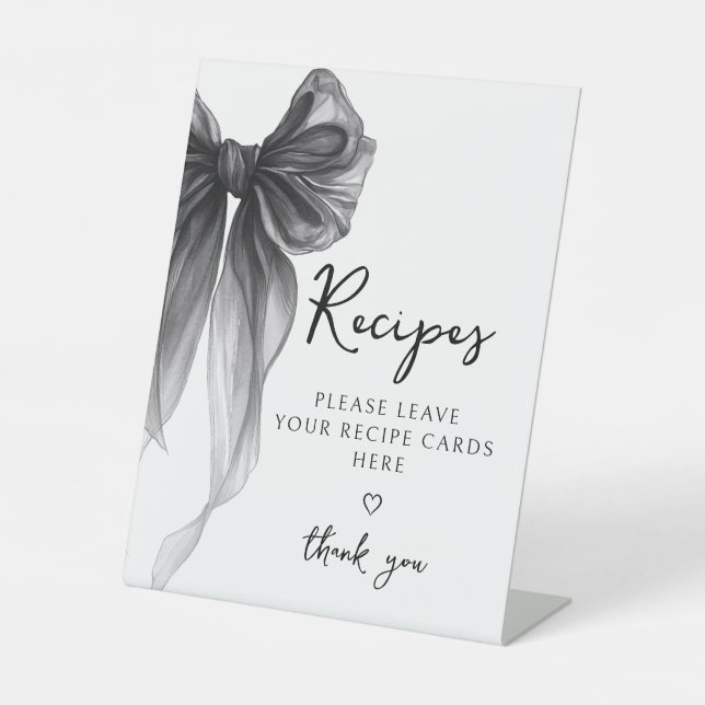 Expositor En L Black Bow Share a Recipe Card Bridal Shower Sign (Anverso)