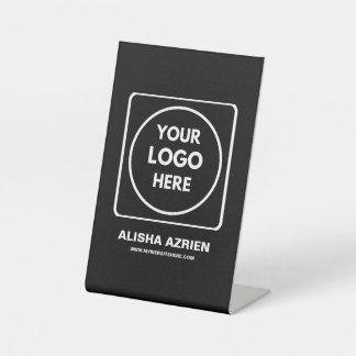 Expositor En L Black Business Logo Branding Display Pedestal Sign