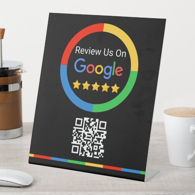 Expositor En L Black Google Review QR Code 5 Star Pedestal Sign (In Situ)