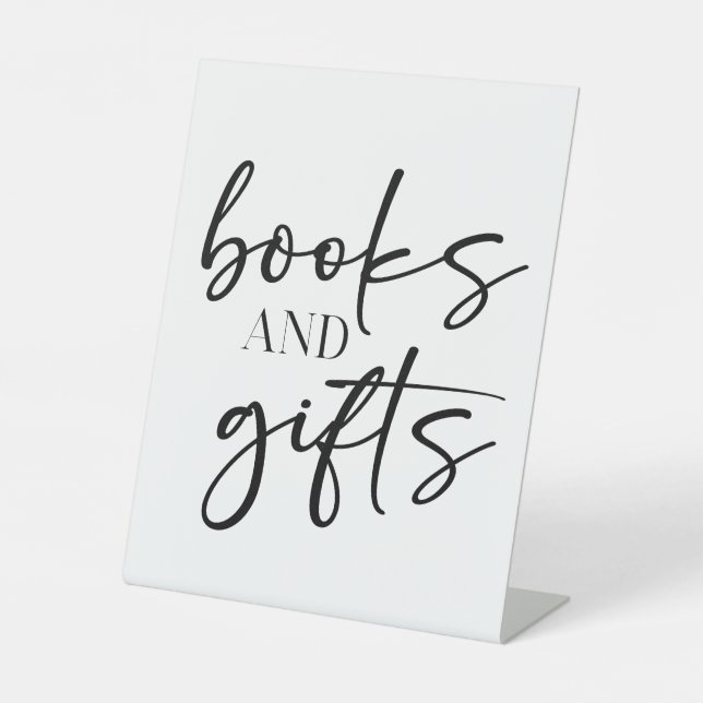 Expositor En L Black Modern Simple Script Baby Shower Books Gifts (Anverso)