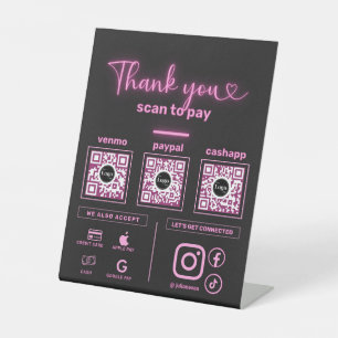 Expositor En L Black Neon Pink Scan para pagar 3 códigos QR Graci