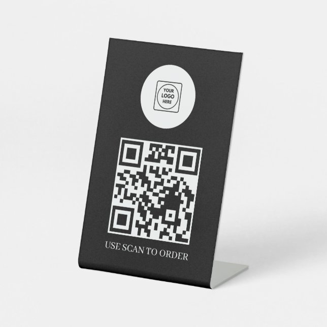 Expositor En L Black QR Code Business Scan to Order Pedestal Sign (Anverso)