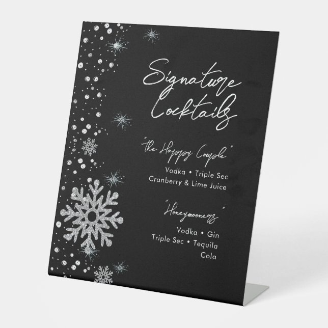 Expositor En L Black Silver Snowflakes Signature Coctail Menu (Anverso)
