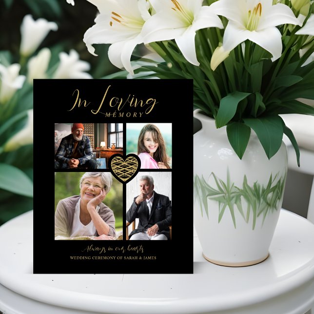 Expositor En L Black Trendy Collage 4 Photos Modern Heart Wedding (Black Trendy Collage 4 Photos Modern Heart for Wedding Memorial Table pedestal Sign.)