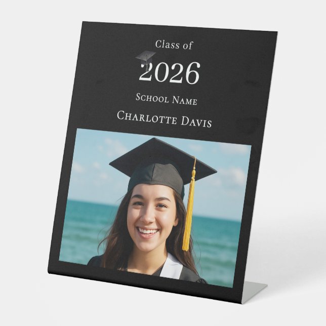 Expositor En L Black white modern photo Graduation party welcome (Anverso)