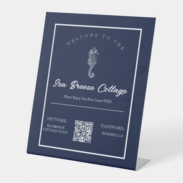 Expositor En L Blue and White Nautical Seahori Hospitality Wifi (Anverso)