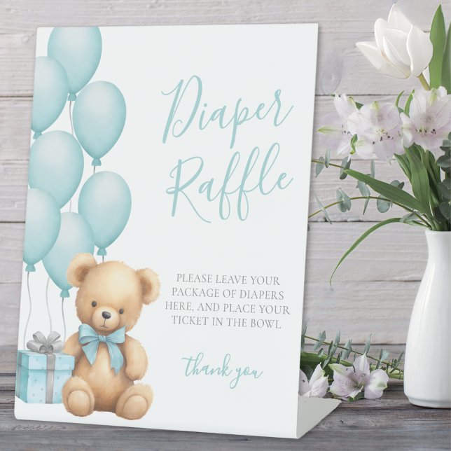 Expositor En L Blue Bear Baby Shower Diaper Raffle (Blue Bear Baby Shower Diaper Raffle Pedestal Sign)
