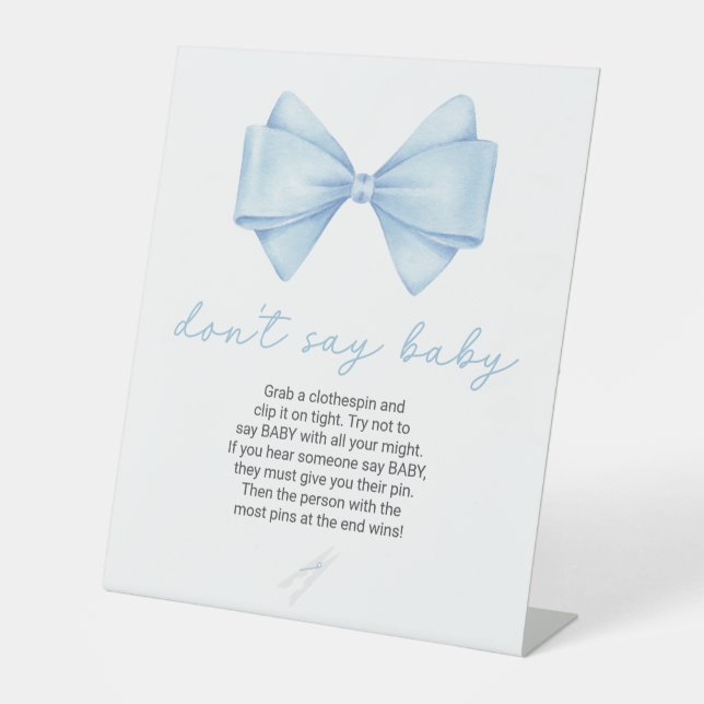 Expositor En L Blue Bow Baby Shower no diga bebé (Anverso)