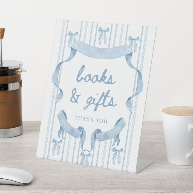 Expositor En L Blue Bow Boy Baby Shower Books and Gifts Rótulo (In Situ)