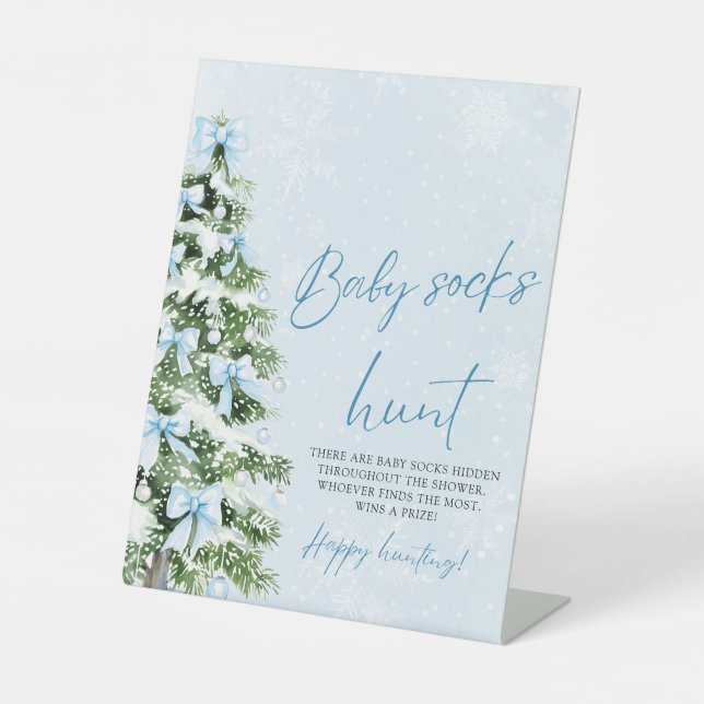 Expositor En L Blue Bows Christmas Tree Baby Socks Hunt Game (Anverso)