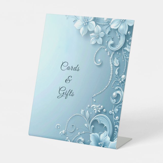 Expositor En L Blue Decorative Floral Tabletop Signs (Anverso)