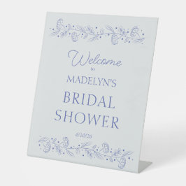 Expositor En L Blue Floral Vines Bridal Shower Welcome Sign
