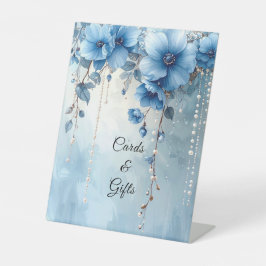 Expositor En L Blue Flowers and Pearls Tabletop Signs