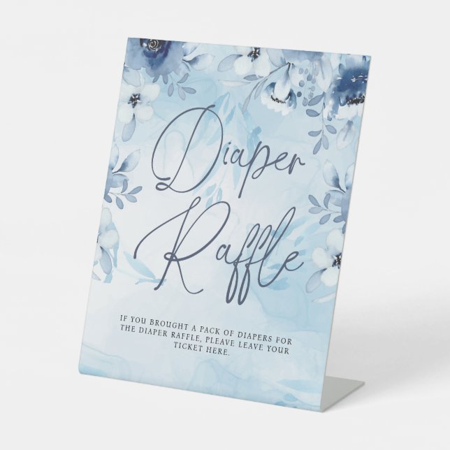 Expositor En L Blue Flowers Boy Baby Shower Diaper Raffle (Anverso)
