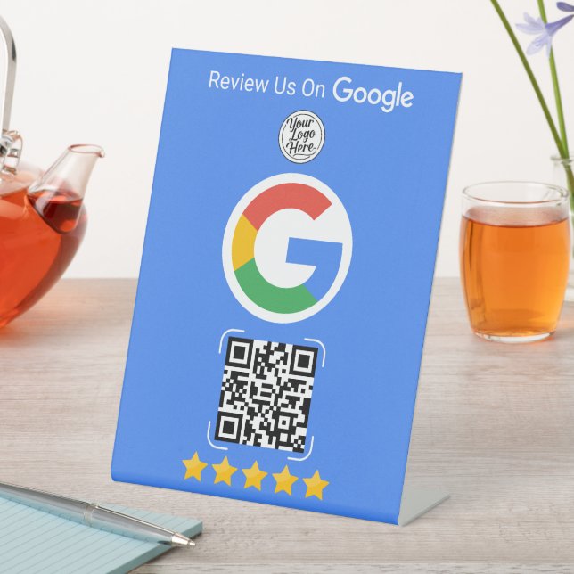 Expositor En L Blue Google Review Business Stand with QR Code (In Situ)