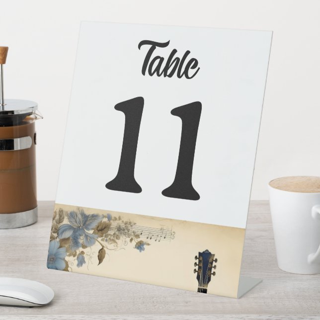 Expositor En L Blue Guitar Music Notes Flowers (In Situ)