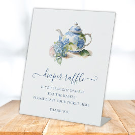 Expositor En L  Blue Hydrangea Baby Shower  Diaper Raffle Ticket 