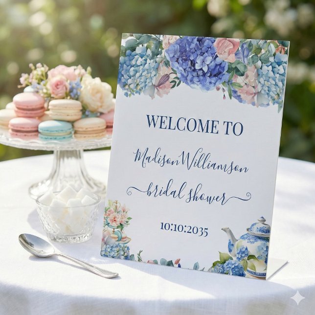Expositor En L Blue Hydrangea Bridal Shower Tea Welcome  (Subido por el creador)