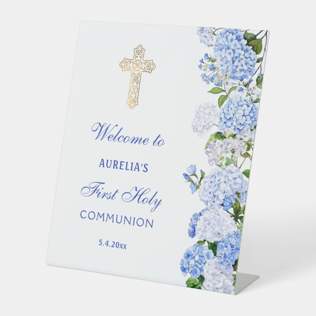 Expositor En L Blue Hydrangea First Communion Welcome (Anverso)
