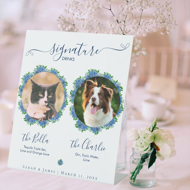 Expositor En L Blue Hydrangeas Mascota Boda de bebidas con firma  (Subido por el creador)